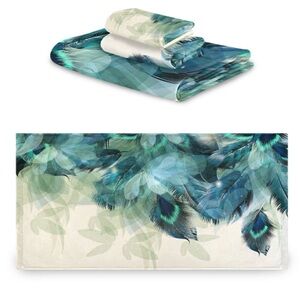 2 Blue Green Feather Leaf Decorative Pillow Covers. 18” x 34”w